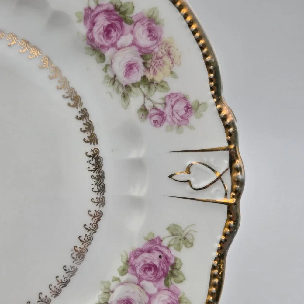 Set Of 5 Three Crown China Germany Floral Rose Salad / Dessert Plates Gold Gilt